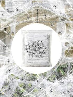Famoby Halloween Spider Webs 1600 Sq Ft 50 Fake Spiders Stretch Cobweb Decor Set